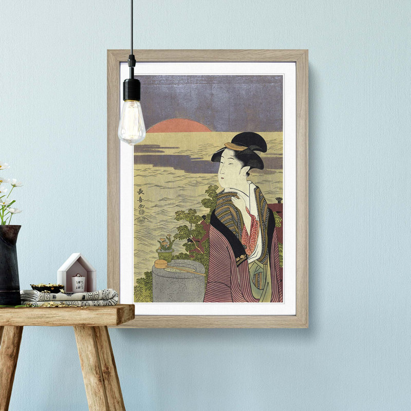 First Sunrise by Eishosai Choki - Picture Frame Art Print, 36cm H x 27cm W x 2cm D, Oak Framed