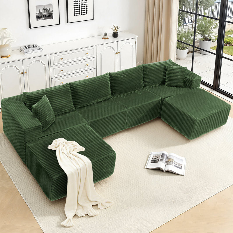 137" Cloud Couch For Living Room, Modular Sectional Sofa With Plush Corduroy U Shaped Big Comfy Upholstered Couches With Deep Seat, Compression Packaging & No Assembly Required