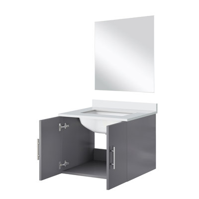Meuble-lavabo simple gris foncé - 24 po X P 22 po, comptoir en marbre, miroir inclus, plateau de rangement à fermeture en douceur, plateau à fermeture en douceur 18 po