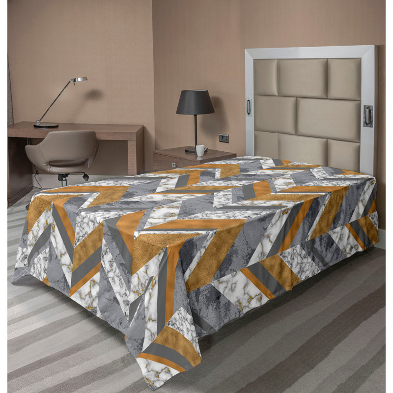 Drap plat Ambesonne, Drap plat pour lit simple, Caramel pâle, gris, blanc / chevron