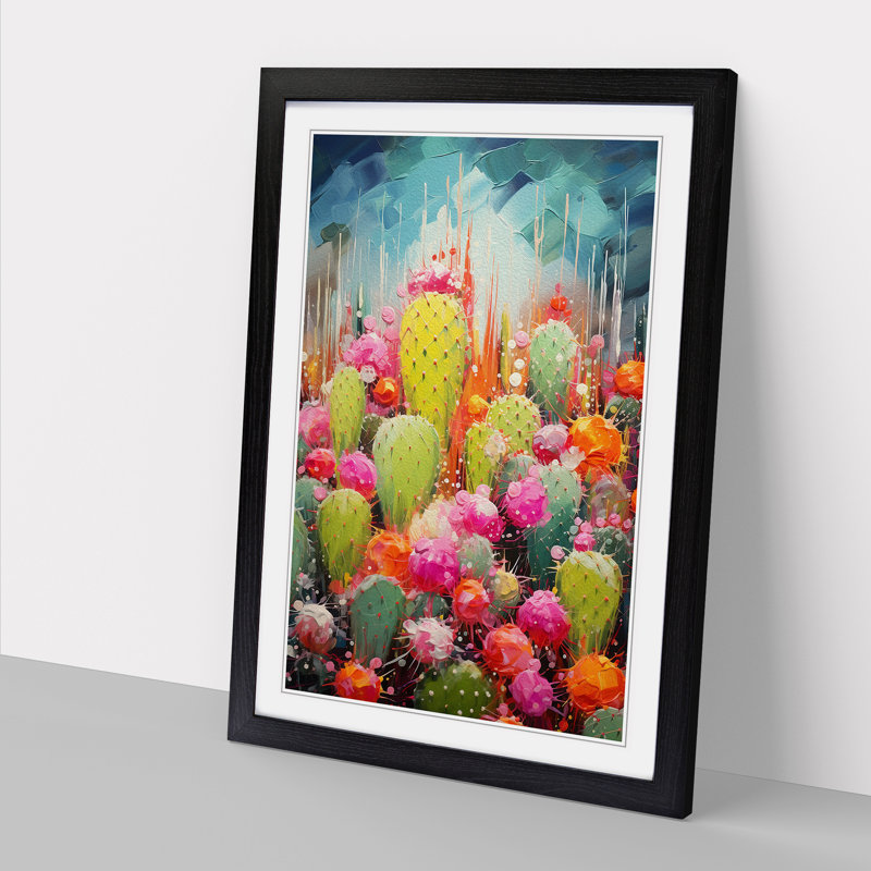 Cactus Action - Framed Print, 46cm H x 34cm W x 2cm D, Black Framed