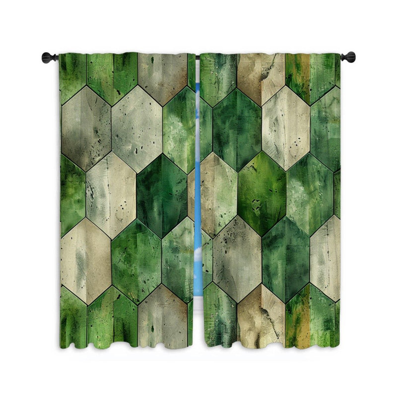 Hexagonal Mosaic Bathroom Room Darkening Curtain Pair, 20" W x 54" L