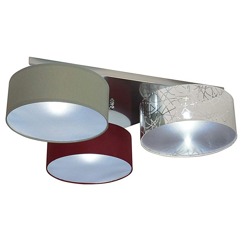 Pulley Fabric Semi Flush Mount, Silver/Dark grey/Burgundy