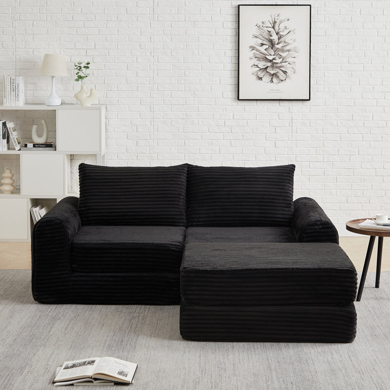 Canapé-lit modulaire en 1, ressorts en mousse de velours côtelé noir 75,5 po, canapés modernes
