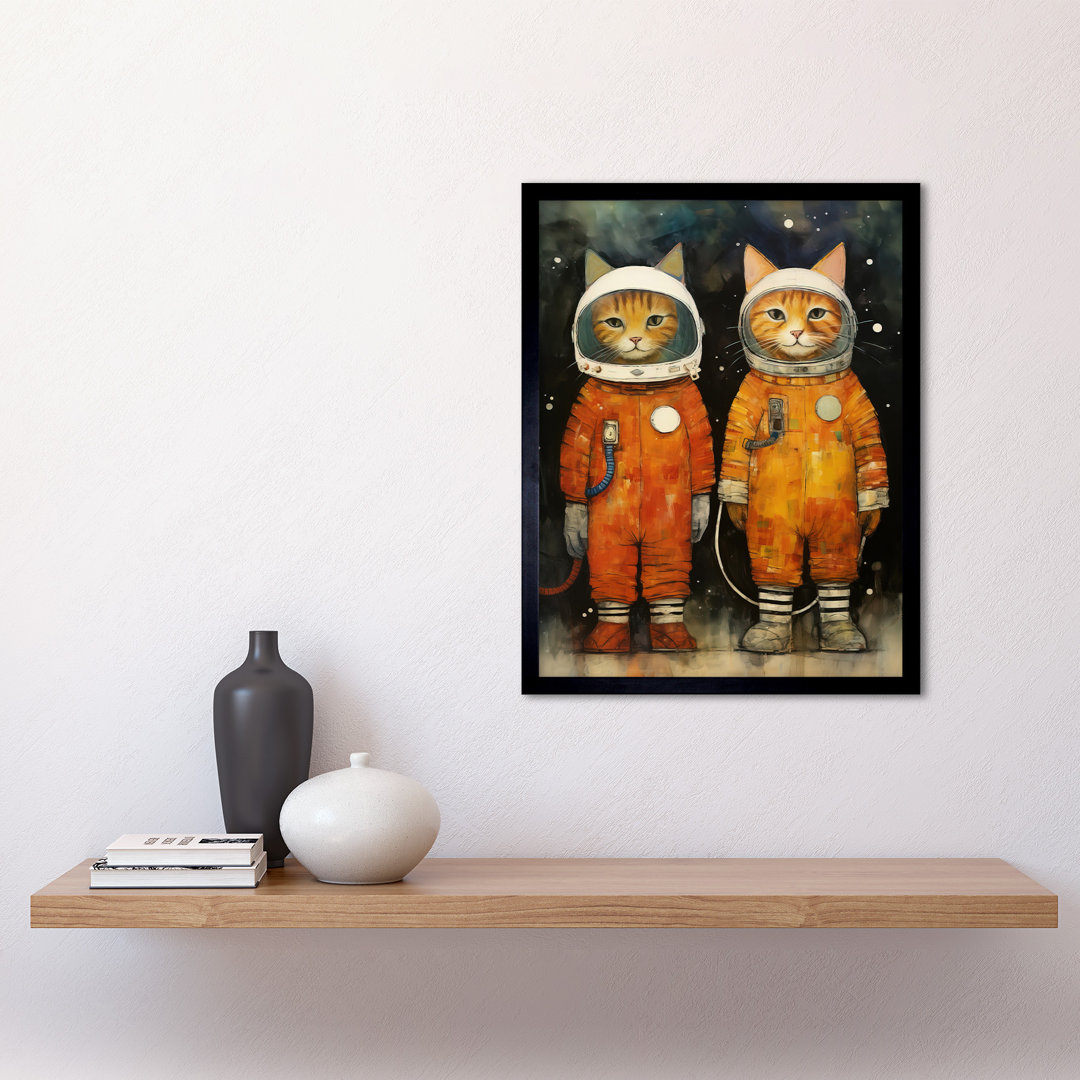 Cosmic Cats In Outer Space Moon - Single Picture Frame Print