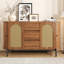 Rattan Sideboard with Sliding Doors & Drawers, Adjustable Storage Cabinet