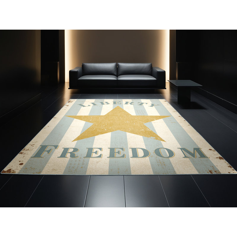 Soft Plush Feemster July 4Th Modern & Contemporary Abstract Area Rug in Beige – SkyBlue Binding, 8x12