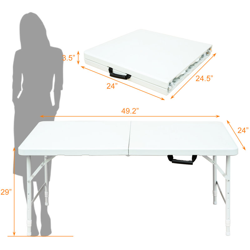 Table pliante portable de 120 cm pour le camping, blanche, pour la dissection à l'intérieur et à l'extérieur, capacité de charge maximale de 135 kg, pliable avec support fixe pour ustensiles, plateau lisse et imperméable, stable.