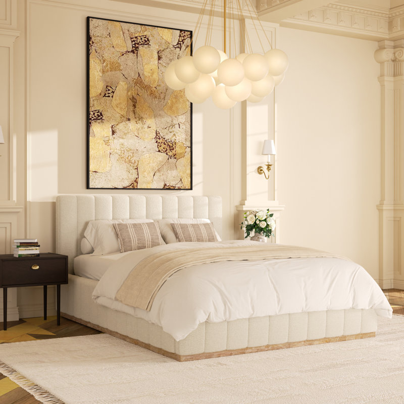 Braesyn Platform Bed Frame Boucle Upholstered Headboard and Wooden Slats Support, No Box Spring Needed, Queen, Cream