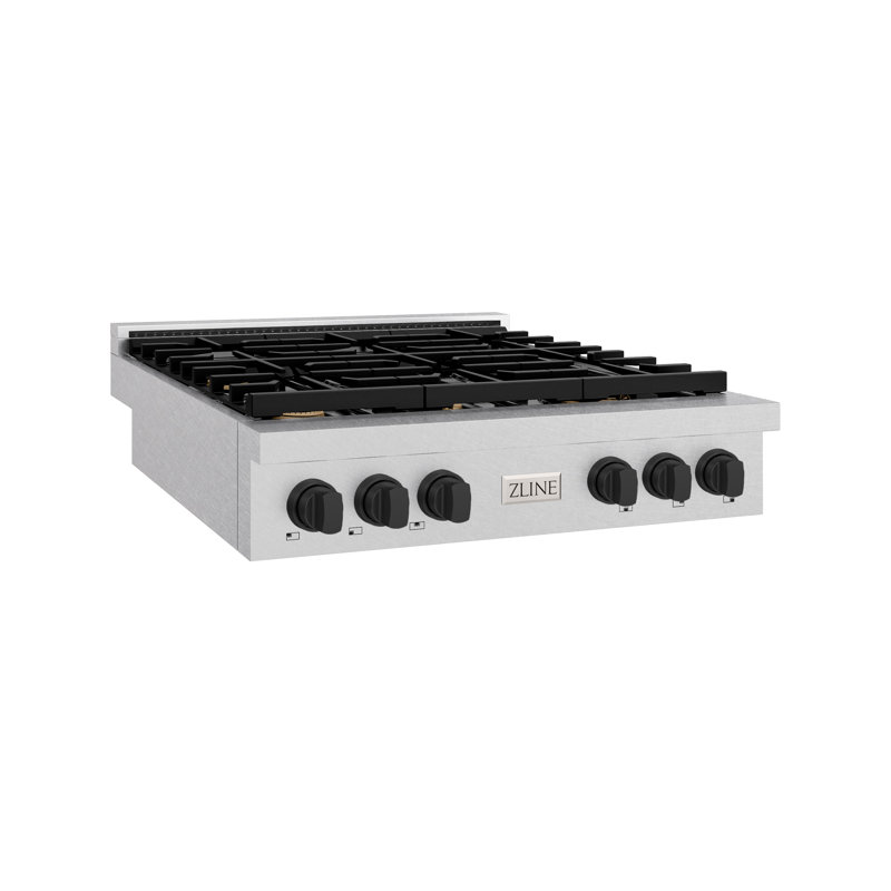 ZLINE Autograph Edition 36 in. Paramount Gas Rangetop with 6 Burners and Porcelain Cooktop in Satin Stainless Steel with Accents