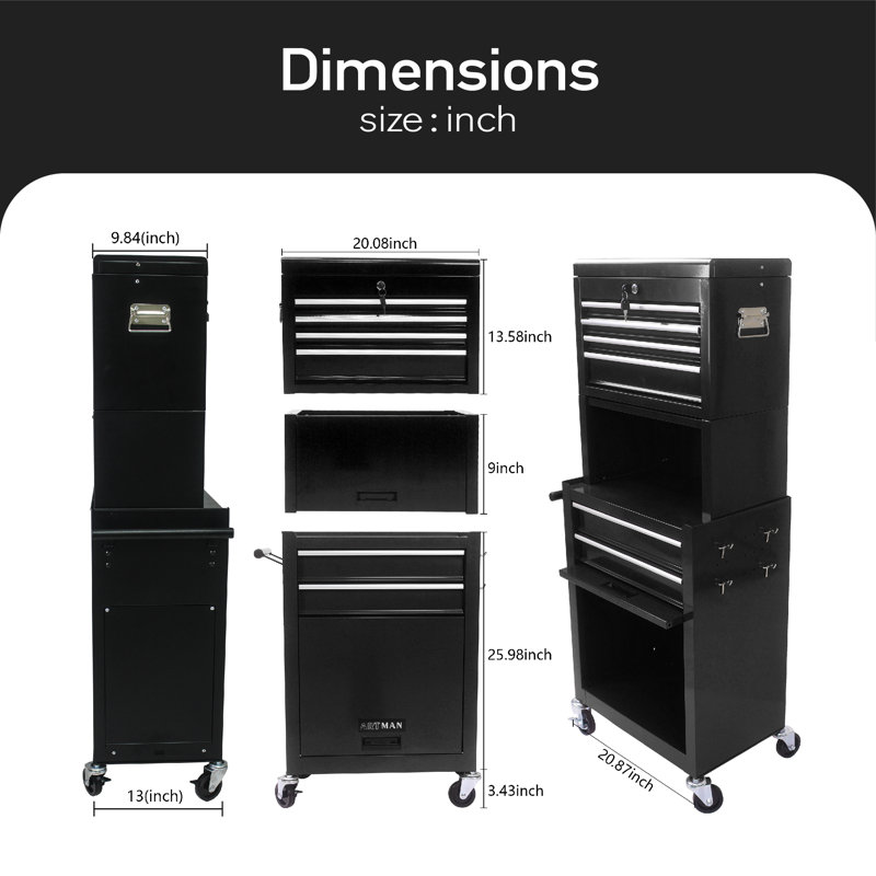 Almute 20.87'' W 6 -Drawer Steel Bottom Rollaway Chest with Wheels, Black