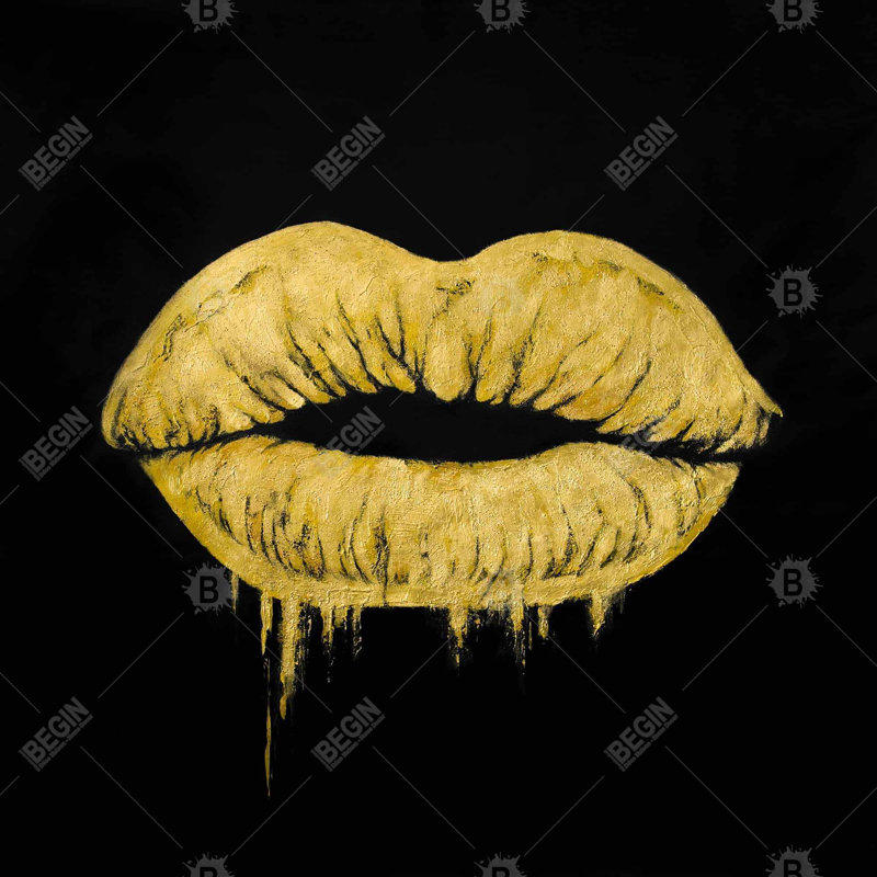 Golden lips - 20"x20" Outdoors Throw pillow - Spun poly - Print on demand, 20"H x 20"W