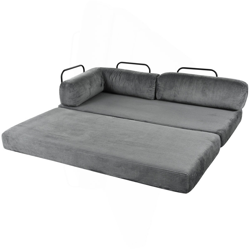 Canapé-lit modulaire en L en velours côtelé, idéal pour les salons et les appartements, Velours côtelé gris