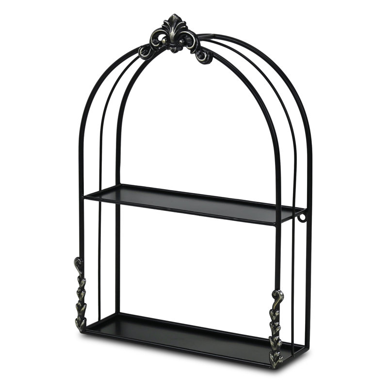 Sophronia Vintage Metal 2-Tier Wall Shelf, Black Arched Scroll Design