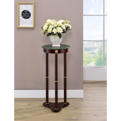 Table d'appoint ronde avec support pour plante - ajoute de la sophistication et de la chaleur à votre décor, 27,5 pouces de hauteur, 12 de profondeur, accent de bois franc asiatique, un ajout polyvalent et élégant, marbre