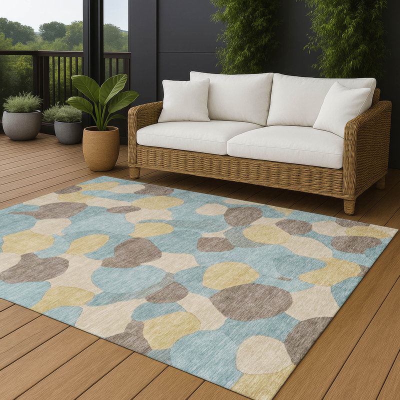 Tapis géométrique intérieur / extérieur lavable à la machine Chantille ACN3030, Ciel, 5 pi x 7 pi 6 po
