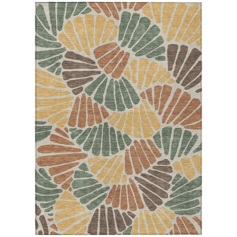 Machine Washable Indoor/Outdoor Jozwiak ACN2384 Floral Rug, Rectangle 10' x 14'