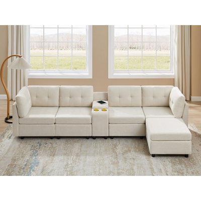 Chenille Upholstered Sectional Sofa With Storage Console