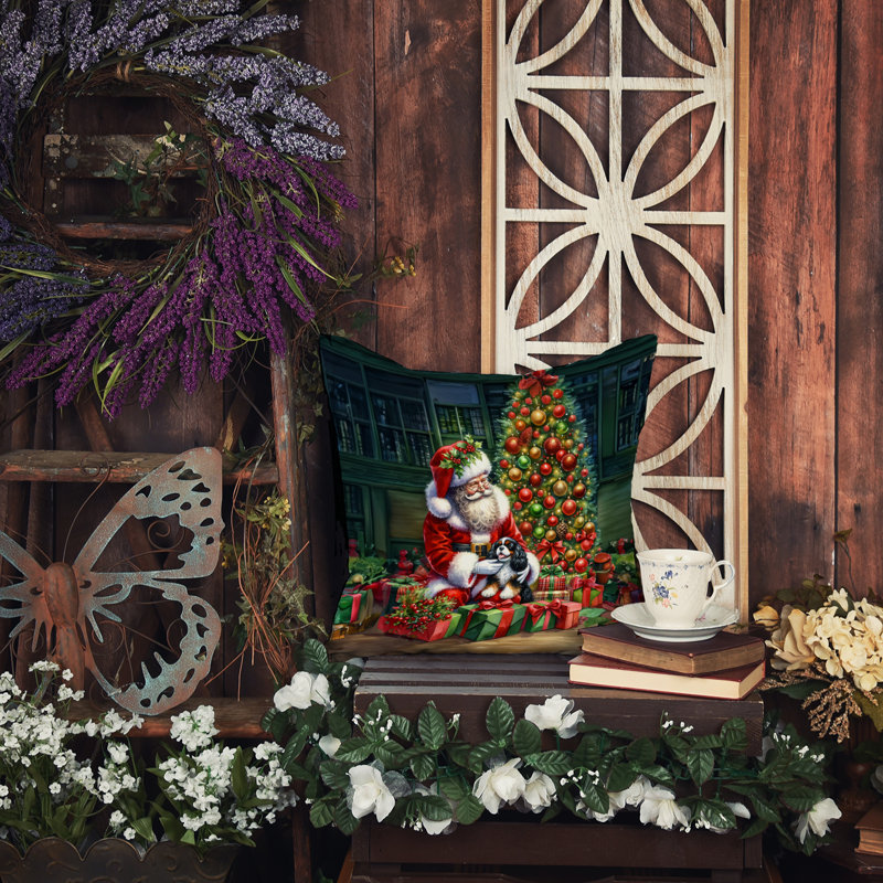Coussin décoratif Cavalier Spaniel and Santa Claus, H 14 po x l 14 po