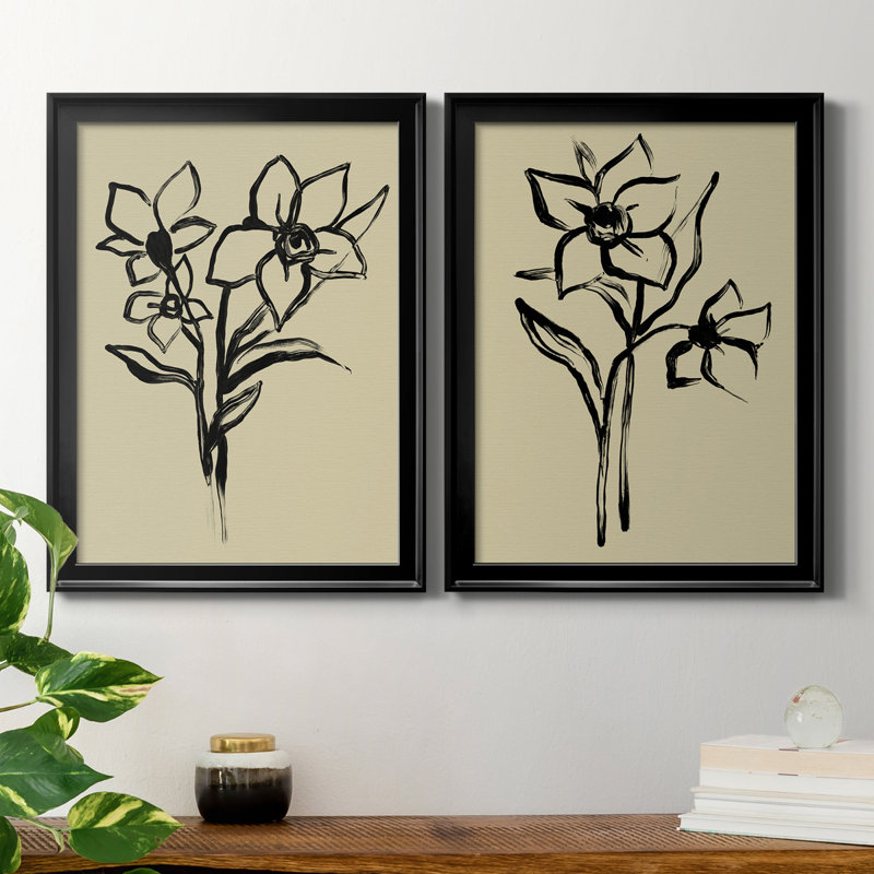 Encre florale I, reproduction encadrée de qualité supérieure - prête à être suspendue, Cadre noir