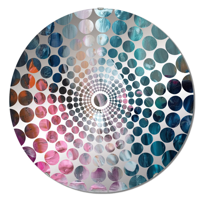 Miroir décoratif moderne bleu et rose abstrait à cercles concentriques, 23,6 po x 23,6 po