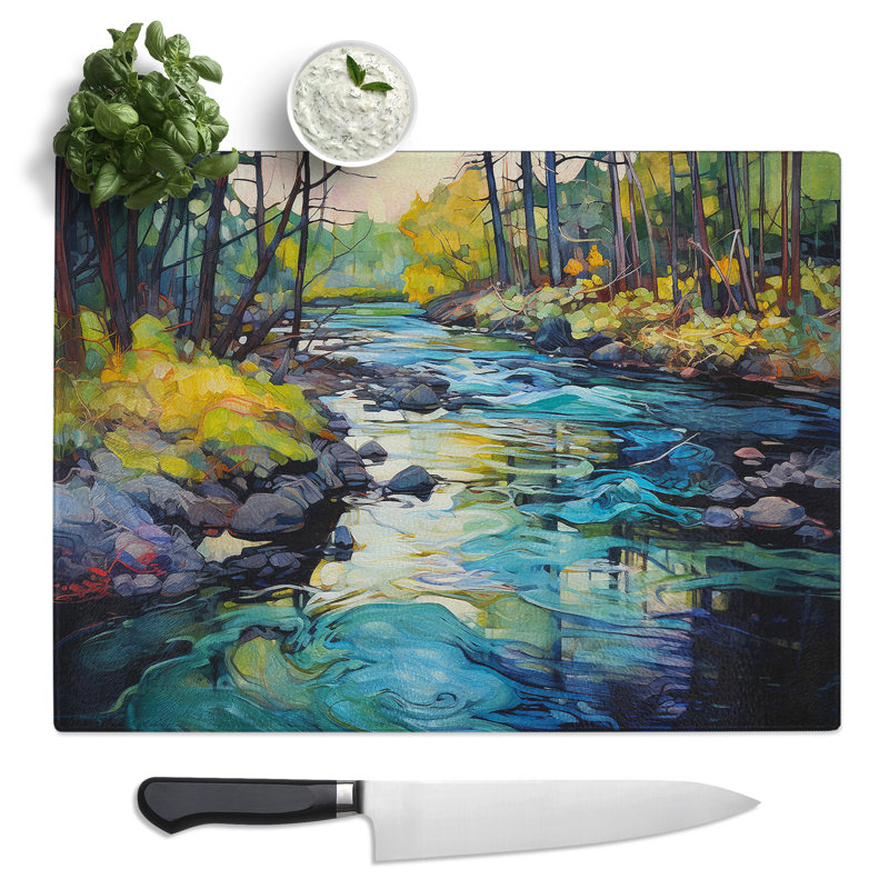 River Expressionism  Glass Chopping Board