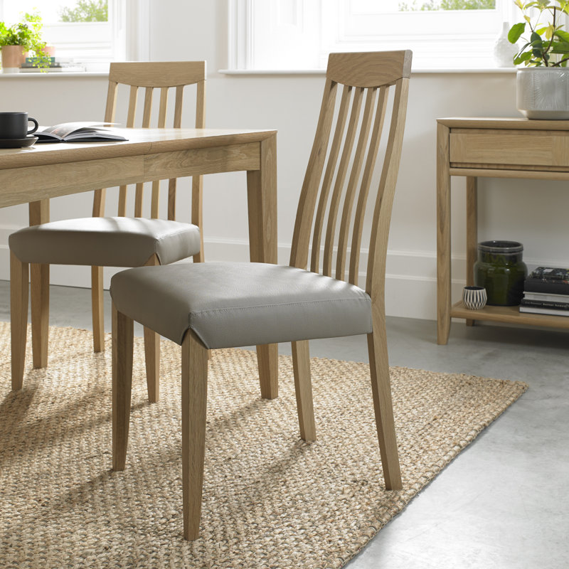 Izzie Upholstered Slat Back Side Chair, Oak, Beige