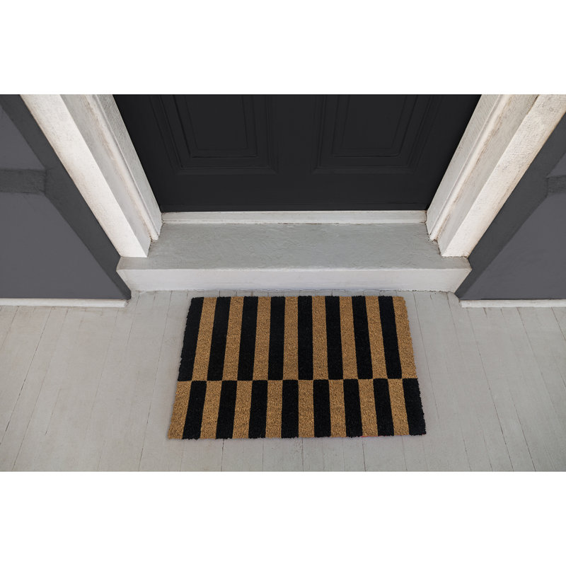 Alternating Black and Natural Coir Outdoor Doormat 24" x 36"
