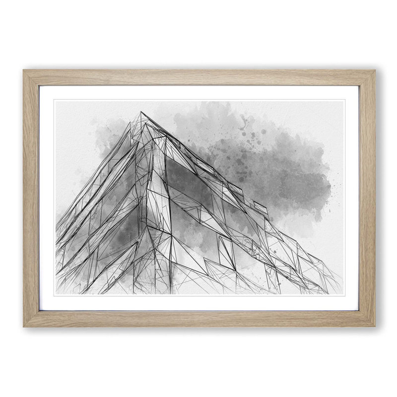 Architecture Sketch Vol.23 in Abstract - Picture Frame Drawing Print, 48cm H x 65cm W x 2cm D, Oak Framed