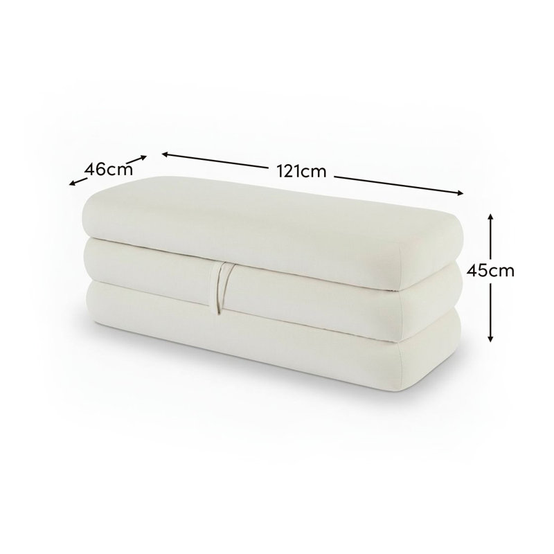 121cm Wide Rectangle Footstool Ottoman with Storage, Chalk White Boucle