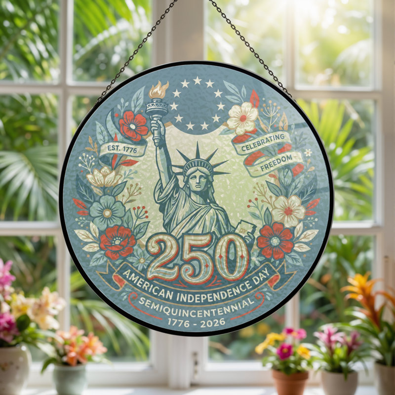 Vitrail Statue Liberty USA 250th Anniversary, H 12 po
