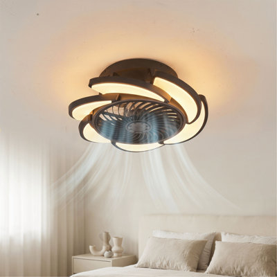 Ventilateur de plafond sans lame de 17 po avec lumière, télécommande à 6 vitesses à intensité variable, profil bas fermé pour le salon de la chambre à coucher