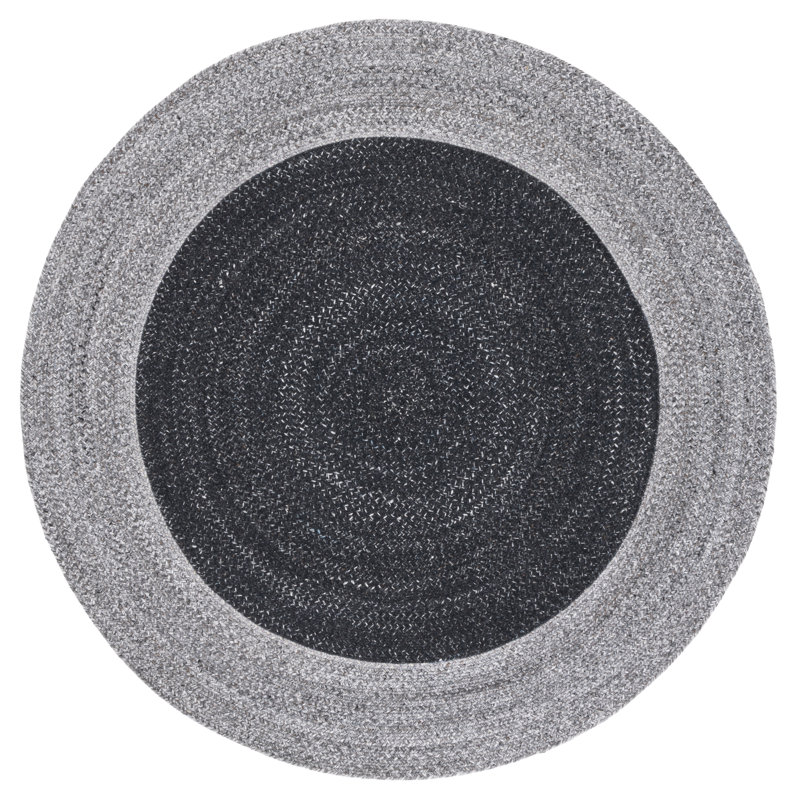 Tapis rond en polyester tissé à la main noir / gris foncé Kullervo, Rond 3 pi