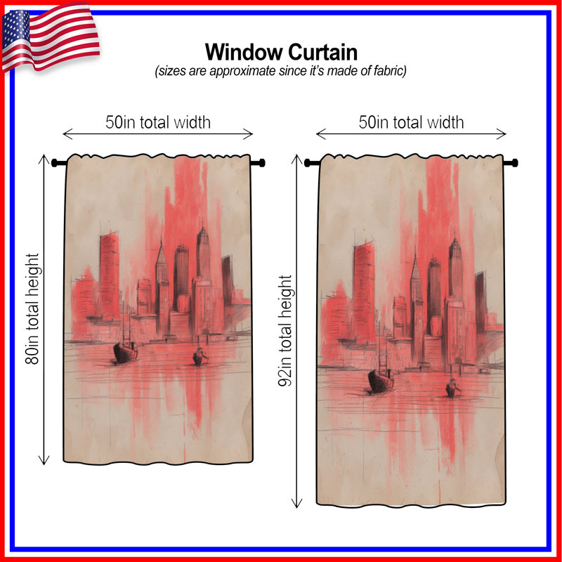 Red City Skyline, rideaux transparents et occultants - 1 panneau, 50 po x 92 po - 1 panneau, Blockout