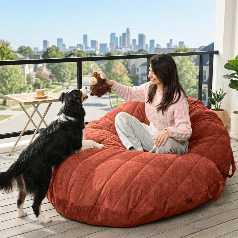 Big Bean Bag Chair, 7.5ft Giant Couch with Removable Cover, Large Foam Filled Floor Lounger for Living Room, Bedroom, Dorm - Red