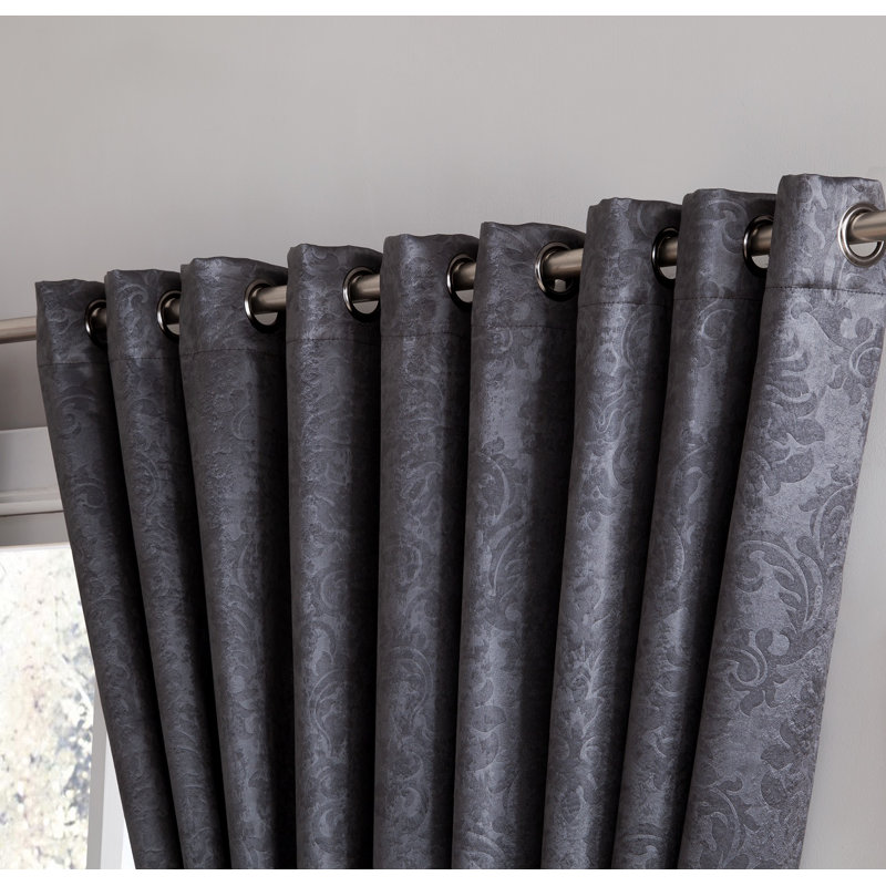 Nakagawa Damask Embossed Blackout Thermal Extra Large Curtains for Large Windows or a Room Divider, Charcoal