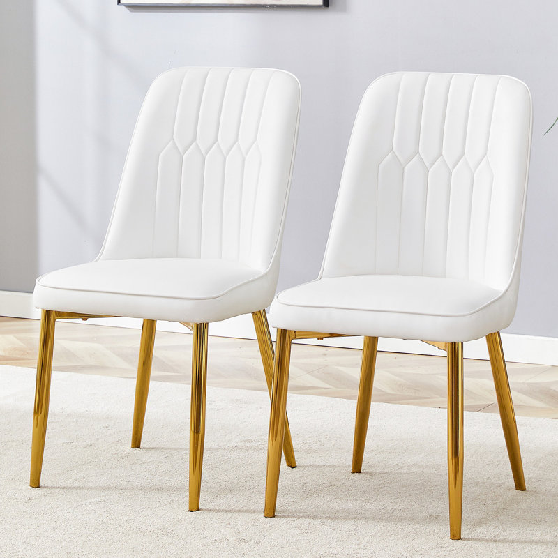 Modern Minimalist Dining Chair, 4, White, Gold