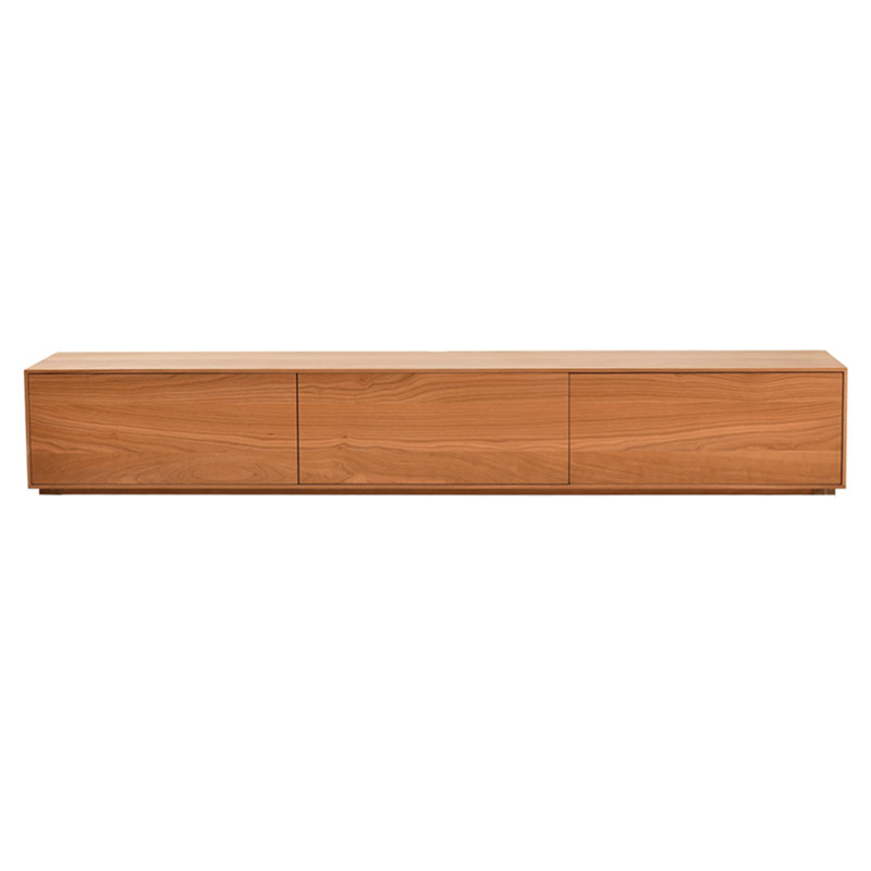 Meuble télé en bois de cerisier avec tablette en verre, 86.61"