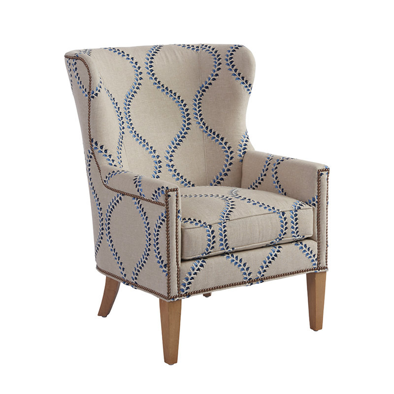 Barclay Butera Upholstery Upholstered Wingback Chair, Beige Linen, Laguna Sands