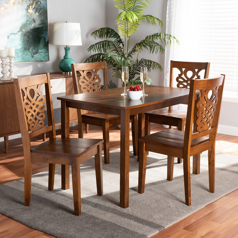Fernwood 5-Pc Dining Set in Dark Brown and Walnut Brown Finish Wood, 37.4'' H X 17.9'' W X 19.9'' D, Dark Brown
