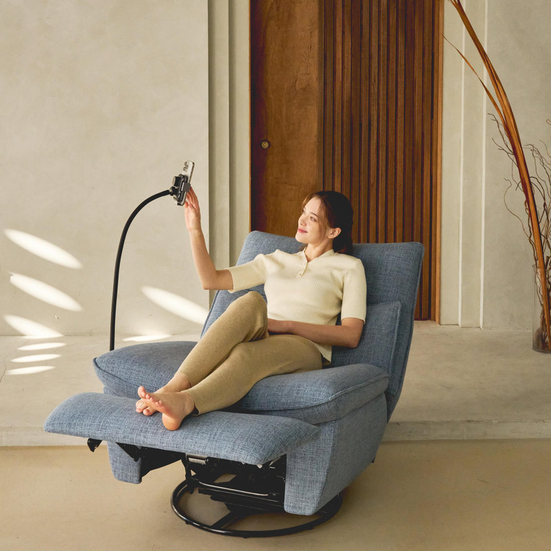 Nouhaus Snooze Modern Power Recliner - Swivel Glider Rocker with Wireless Charging & Extended Footrest, Heavy Duty Steel Base, Blue