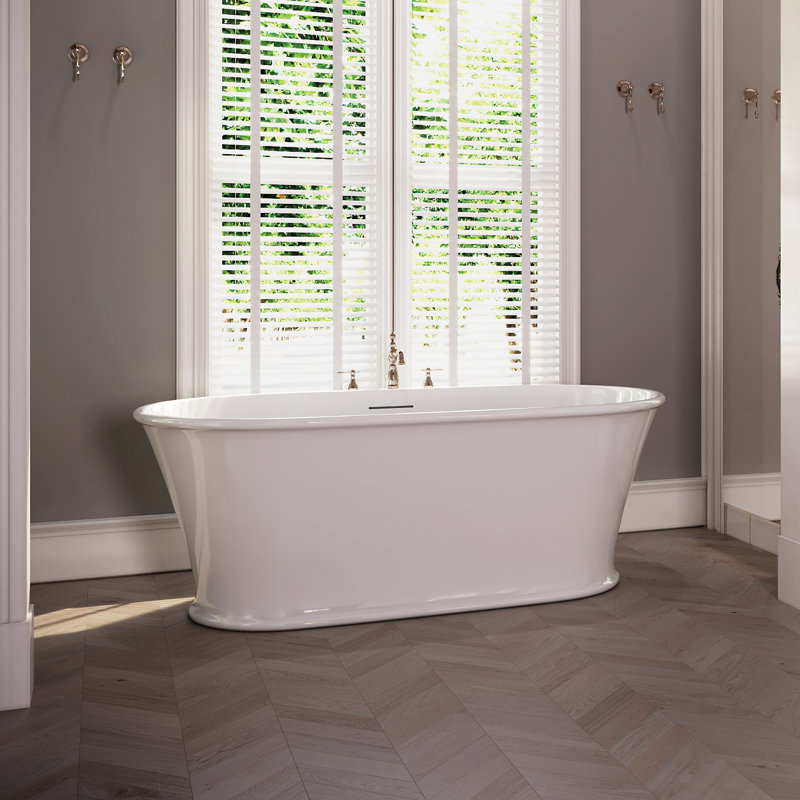 Solana 64" x 33" Freestanding Soaking Solid Surface Bathtub, Glossy White