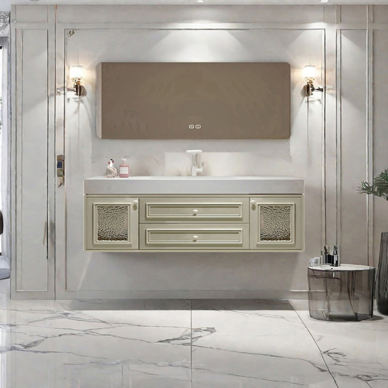French cream style smart bathroom cabinet, 19.68" H x 70.86" W x 21.65" D, Light Green