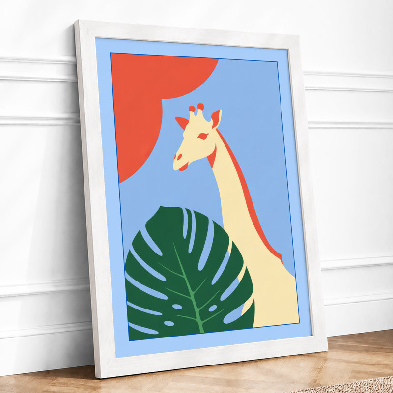 Giraffe and Monstera Modern - Framed Print, A4 - 29.7 x 21.0 cm, White