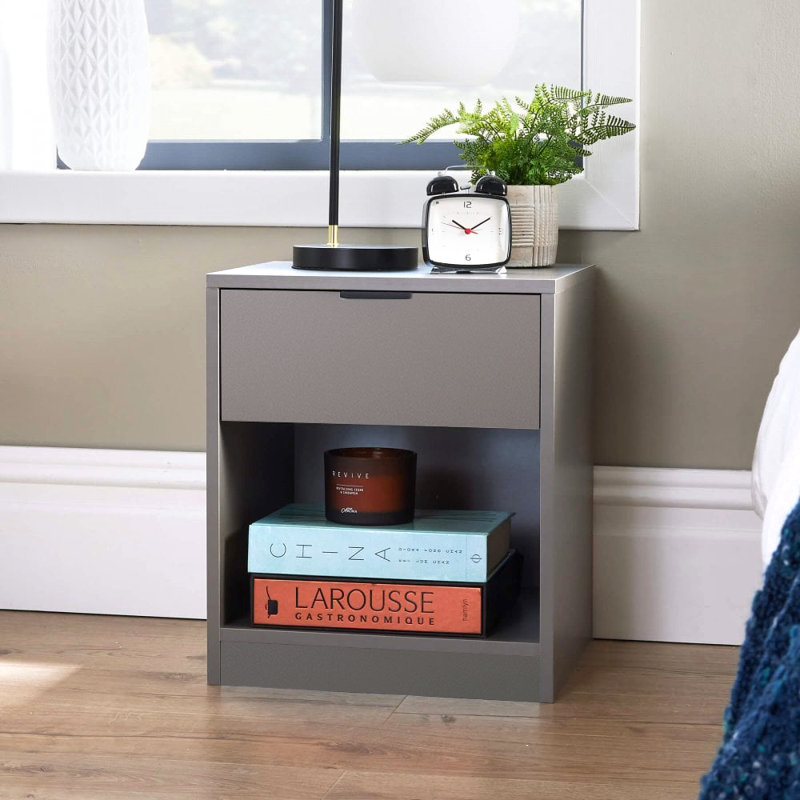 Phoenix 1 Drawer Bedside Table Storage Unit, Grey