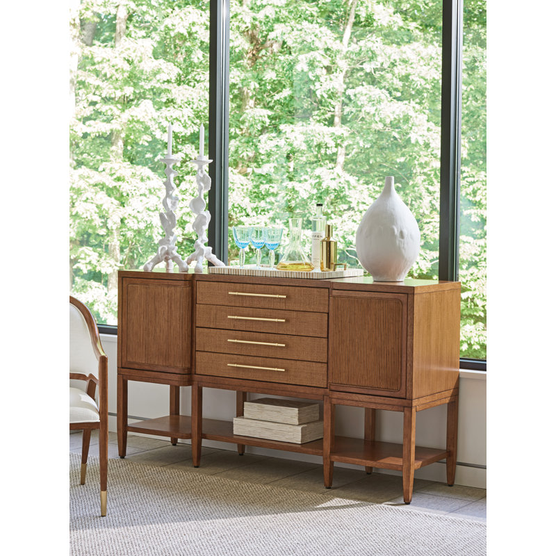 Sierra Tan Contemporary 64" Buffet with Raffia and Rattan Accents