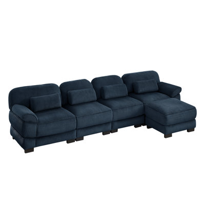 Cloud Couch 152.7 Inch Oversize L-Shaped Modular Sectional Sofa, 4-Seater Sofa with Ottoman, Comfy Thick Seat Cushions, Breathable Corduroy Fabric, Blue for Living Room Bedroom Apartment