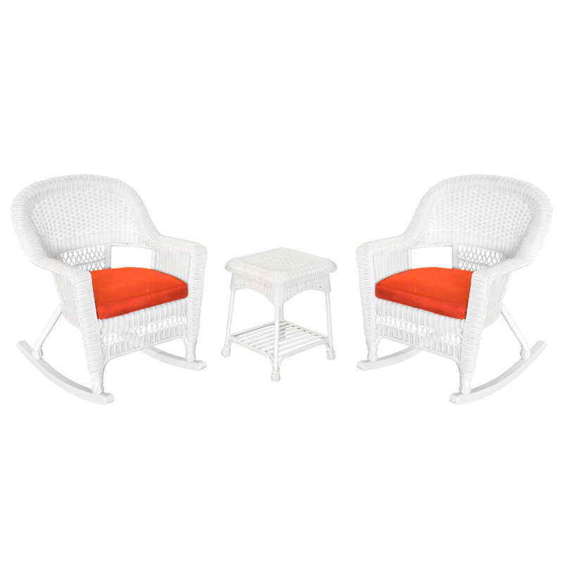 Starner 2 - Person Patio Conversation Set with Cushions, White, Red Orange