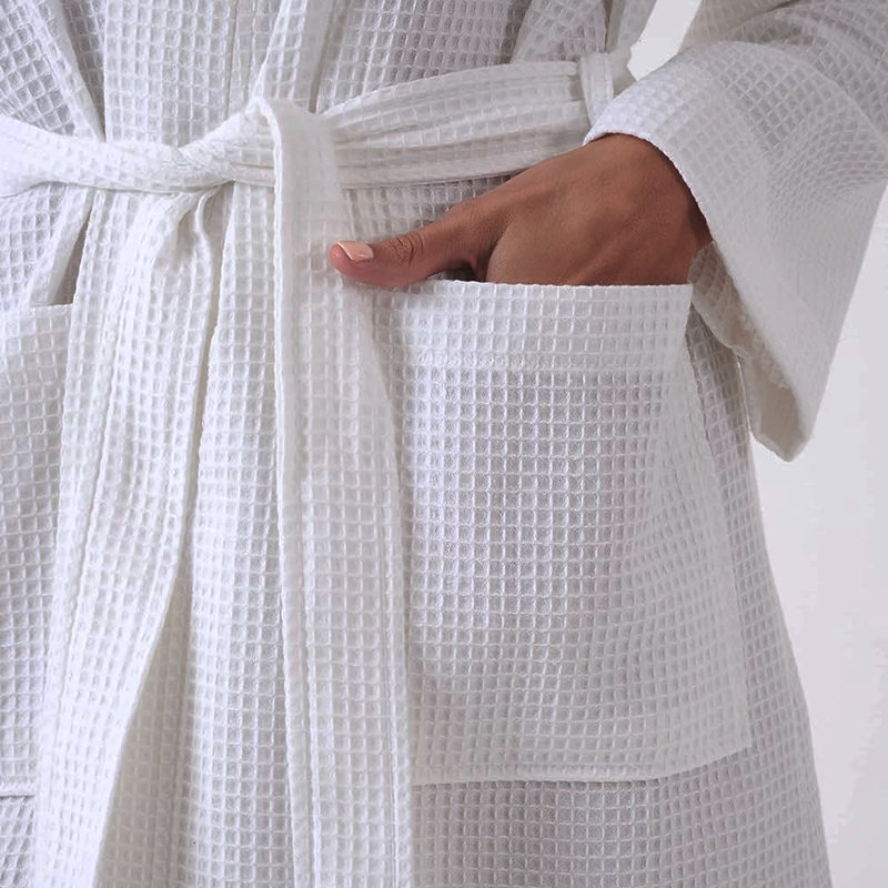 Reffett Waffle Bath Robe Dressing Gown Unisex, White, L/XL