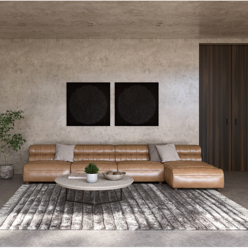 Ramsay Modular Chaise Sectional, Brown Top Grain Leather